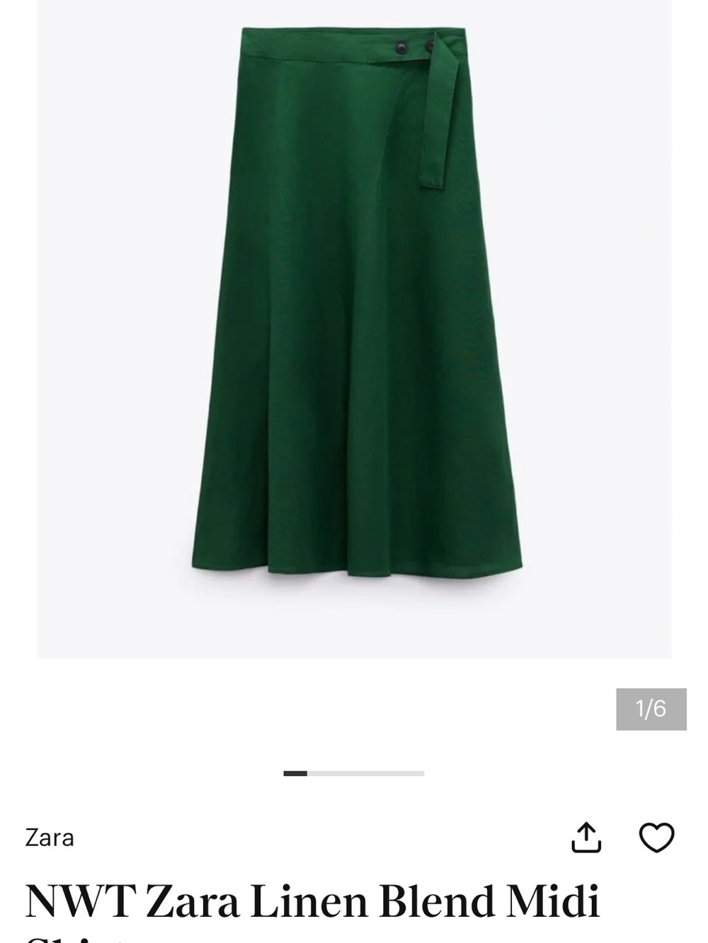 Zara Green Linen-Blend Midi Skirt size s